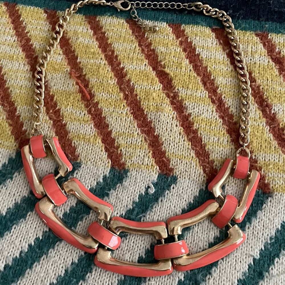 Coral and Gold Statement Necklace